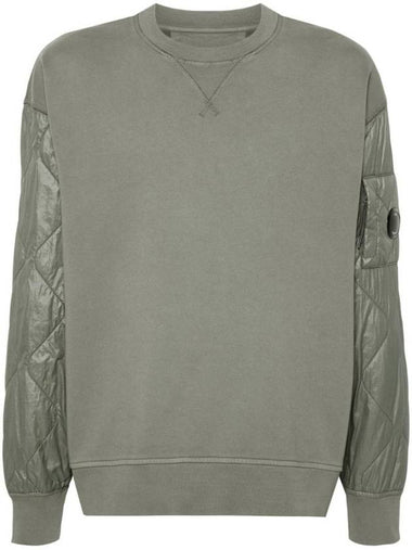 Diagonal Raised Fleece Mixed Quilted Crew Neck Sweatshirt Green - CP COMPANY - BALAAN 1