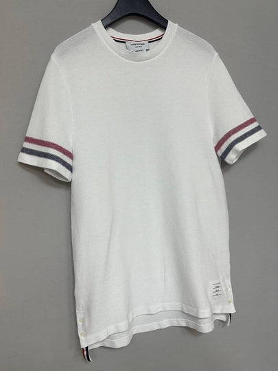 Striped round neck textured cotton short sleeve t shirt 4 - THOM BROWNE - BALAAN 2