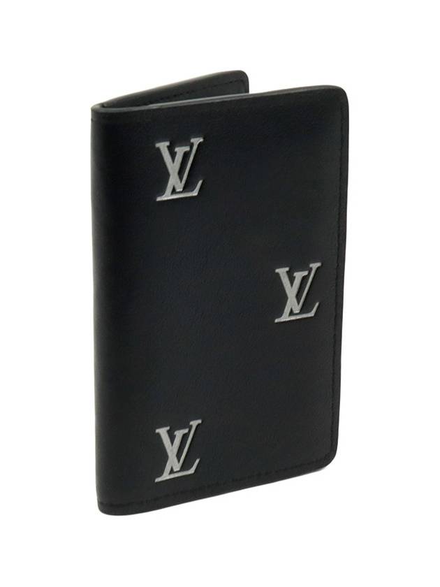 Black Grain Calfskin Silver LV Logo Pocket Organizer Card Holder M83192 - LOUIS VUITTON - BALAAN 3