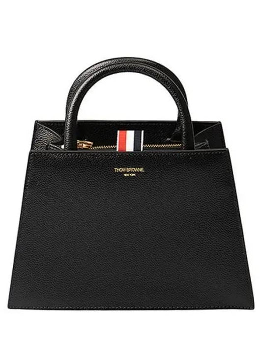 Pebble Grain Leather Mini Trapezoid Tote Bag Black - THOM BROWNE - BALAAN 2