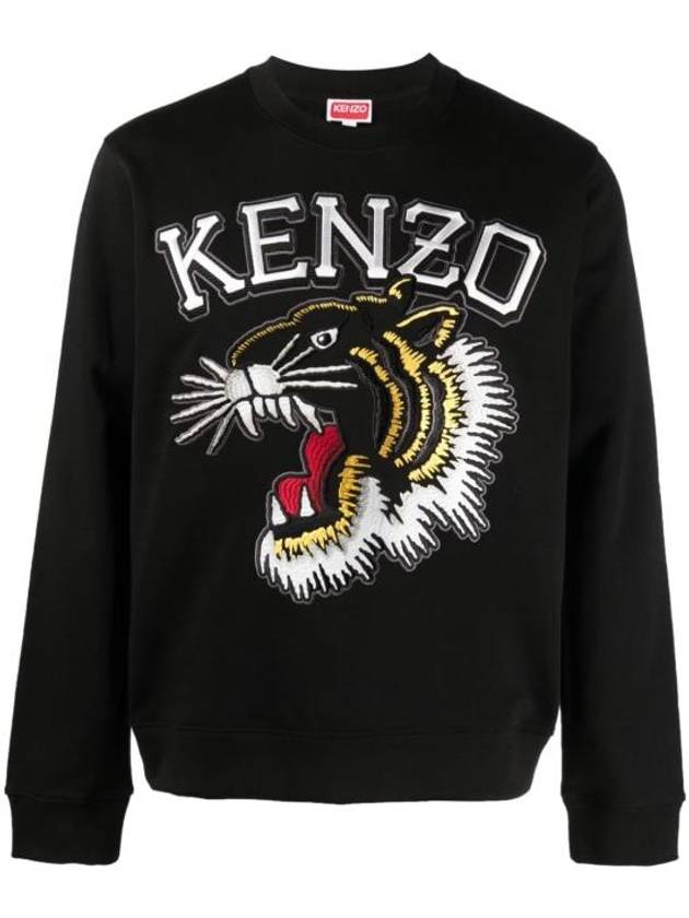 Tiger Varsity Slim Crew Neck Cotton Sweatshirt Black - KENZO - BALAAN 2