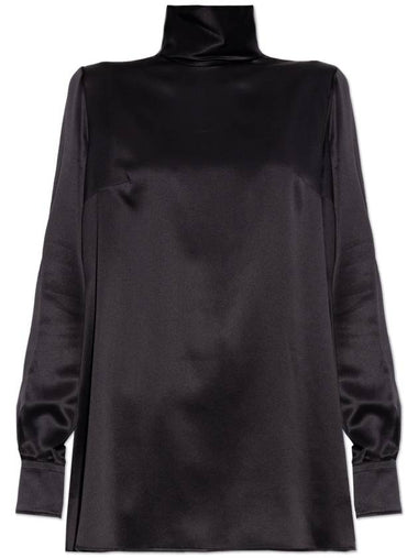 Dolce & Gabbana Silk Top With Stand-up Collar, Women's, Black - DOLCE&GABBANA - BALAAN 1