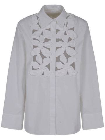 Women's Floral Cut-Out Long Sleeve Shirt White - VALENTINO - BALAAN 1