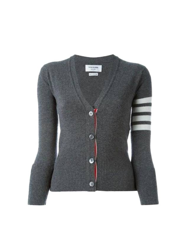 4-Bar V-Neck Cashmere Cardigan Grey - THOM BROWNE - BALAAN 2