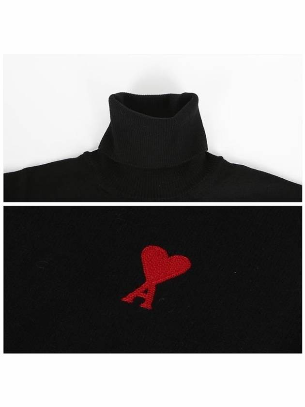 Men's Heart Logo Wool Turtleneck Black - AMI - BALAAN 7