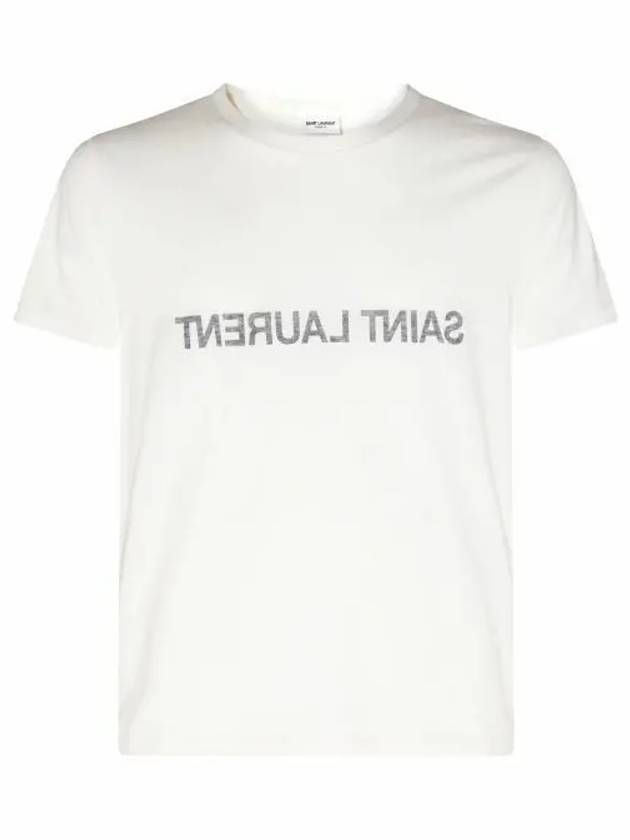 Reverse Logo Print Cotton Short Sleeve T-Shirt White - SAINT LAURENT - BALAAN 2