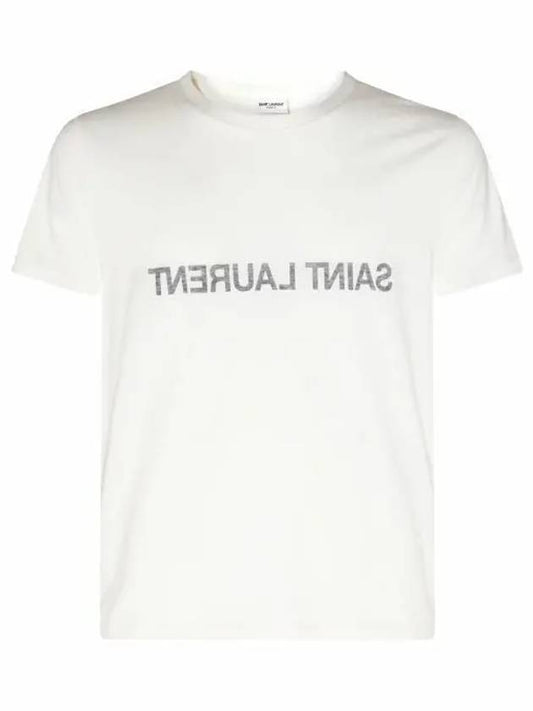 Reverse Logo Print Cotton Short Sleeve T-Shirt White - SAINT LAURENT - BALAAN 2