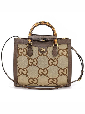 655658 Jumbo GG Canvas Brown Leather Bamboo Top Handle Diana Medium 2WAY - GUCCI - BALAAN 1