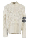 Women's 4 Bar Irish Pointelle Cable Merino Wool Turtleneck White - THOM BROWNE - BALAAN 11