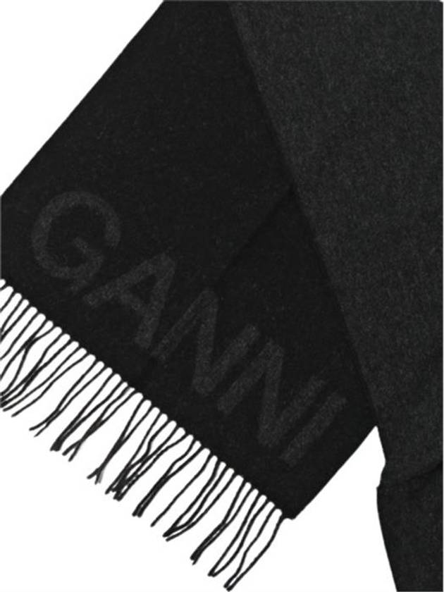 Logo Fringe Muffler Black - GANNI - BALAAN 5