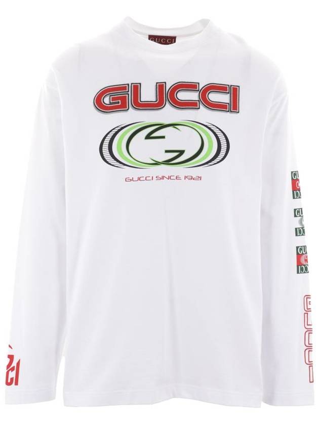 Printed Cotton Jersey Long Sleeve T Shirt White - GUCCI - BALAAN 2