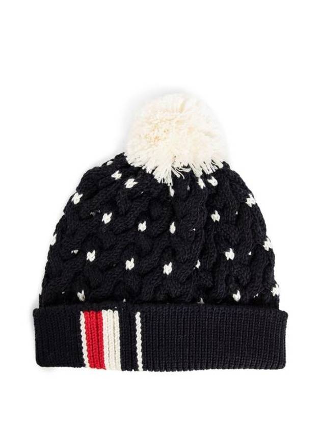 RWB Pompom Detail Virgin Wool Beanie Navy - THOM BROWNE - BALAAN 2