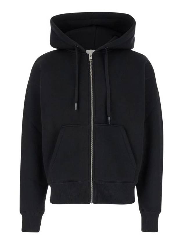 Heart Logo Cotton Blend Zip-Up Hoodie Black - AMI - BALAAN 1