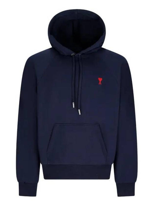 Embroidered Logo Organic Cotton Hoodie Navy - AMI - BALAAN 2