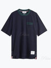 Pointelle Cotton Short Sleeve T-Shirt Navy - THOM BROWNE - BALAAN 2