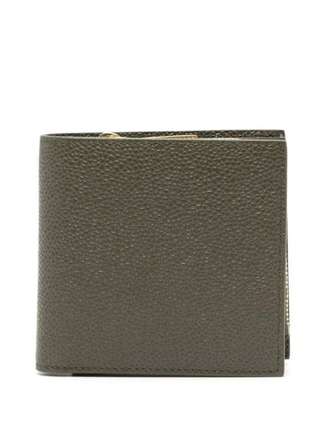 Caviar Leather Zipper Coin Pocket Bifold Half Wallet Dark Green - THOM BROWNE - BALAAN 1