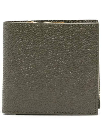 Caviar Leather Zipper Coin Pocket Bifold Half Wallet Dark Green - THOM BROWNE - BALAAN 1