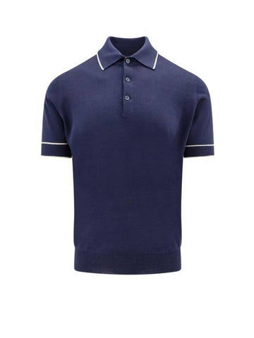 Stripe Trim Polo Shirt Blue - BRUNELLO CUCINELLI - BALAAN 1