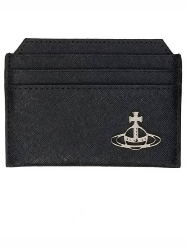 ORB Logo Saffiano Leather Card Wallet Black - VIVIENNE WESTWOOD - BALAAN 1