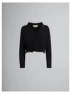 Embroidered Logo Distressed V-Neck Crop Cardigan Black - MARNI - BALAAN 2