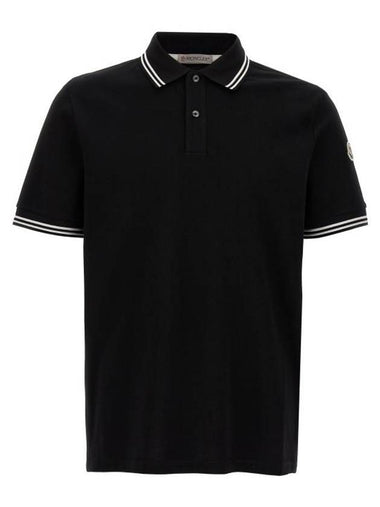 Stripe Trim Cotton PK Shirt Black - MONCLER - BALAAN 1