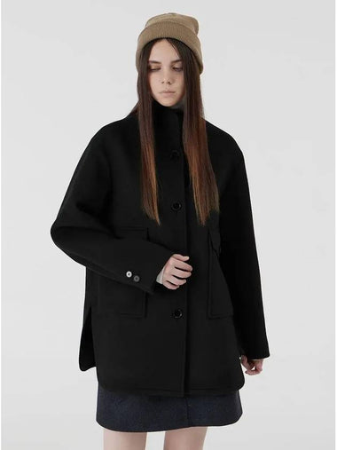 Women's China Collar Half Coat Black - VOYONN - BALAAN 1