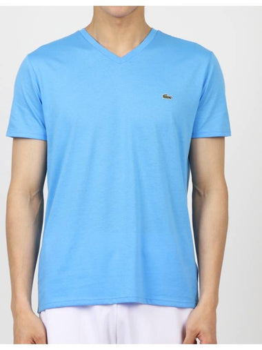 Men's Logo V-Neck Short Sleeve T-shirt Blue - LACOSTE - BALAAN 1