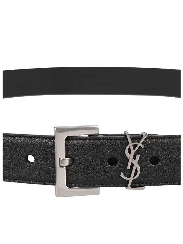 Silver Hardware Monogram Buckle Leather Belt Black - SAINT LAURENT - BALAAN 5