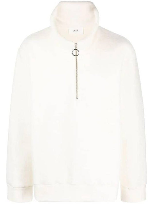 Stand-Up Collar Zip-Up Sweatshirt Ivory - AMI - BALAAN 1