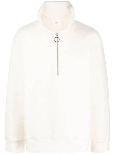 Stand-Up Collar Zip-Up Sweatshirt Ivory - AMI - BALAAN 1