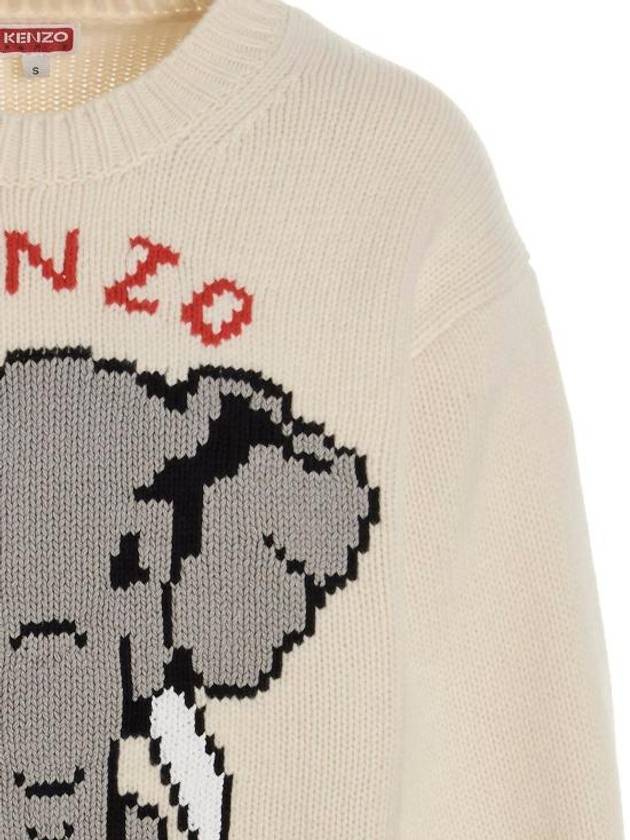 Pixel Elephant Wool Knit Top Off White - KENZO - BALAAN 4