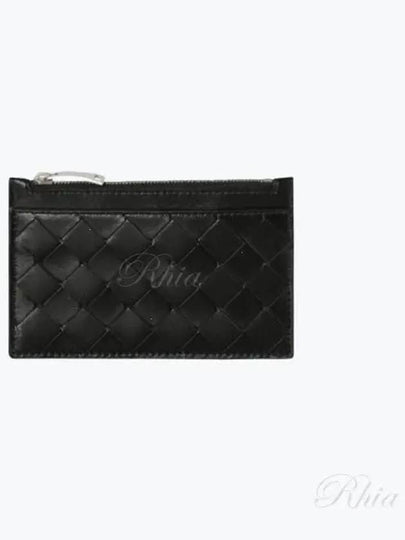 Intrecciato Zipper Single Card Wallet Black - BOTTEGA VENETA - BALAAN 2