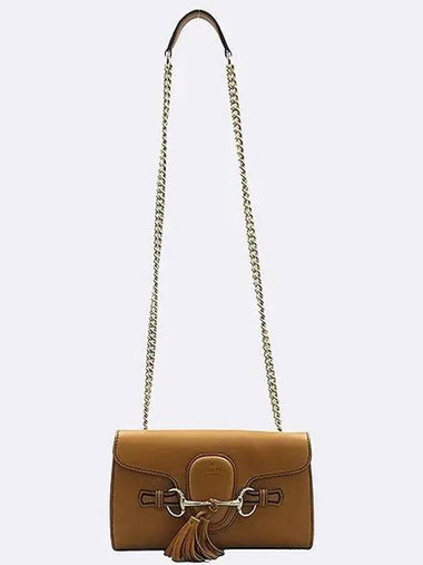 283063 Brown leather Emily tassel horsebit gold decoration chain shoulder bag - GUCCI - BALAAN 1