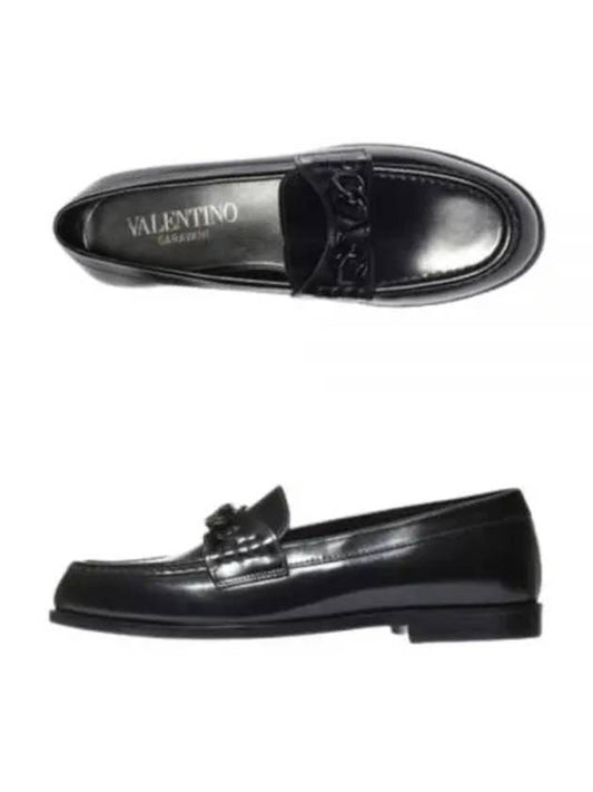 V Logo Chain Leather Loafers Black - VALENTINO - BALAAN 2