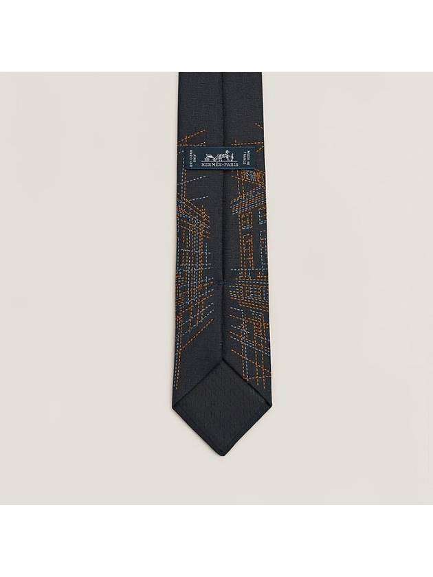 Pique Sellier Silk Tie Marine - HERMES - BALAAN 3