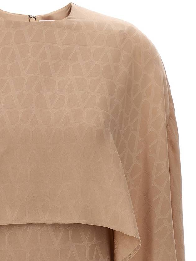 Toile Iconographe Crewneck Silk Mini Dress Beige - VALENTINO - BALAAN 4