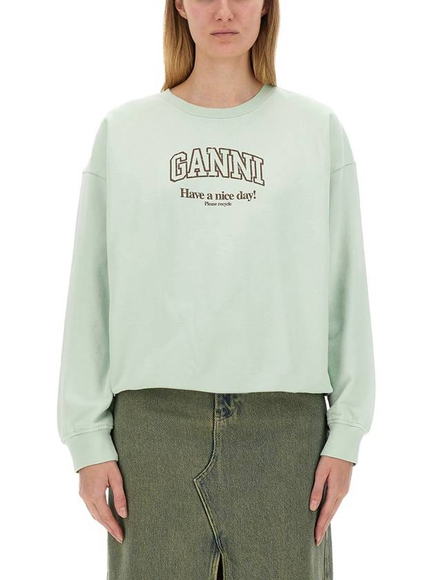 Logo Crew Neck Sweatshirt Aqua Form - GANNI - BALAAN 2