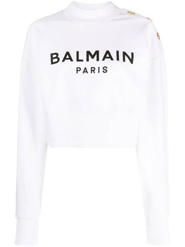 Logo Print Crop Sweatshirt White - BALMAIN - BALAAN 1