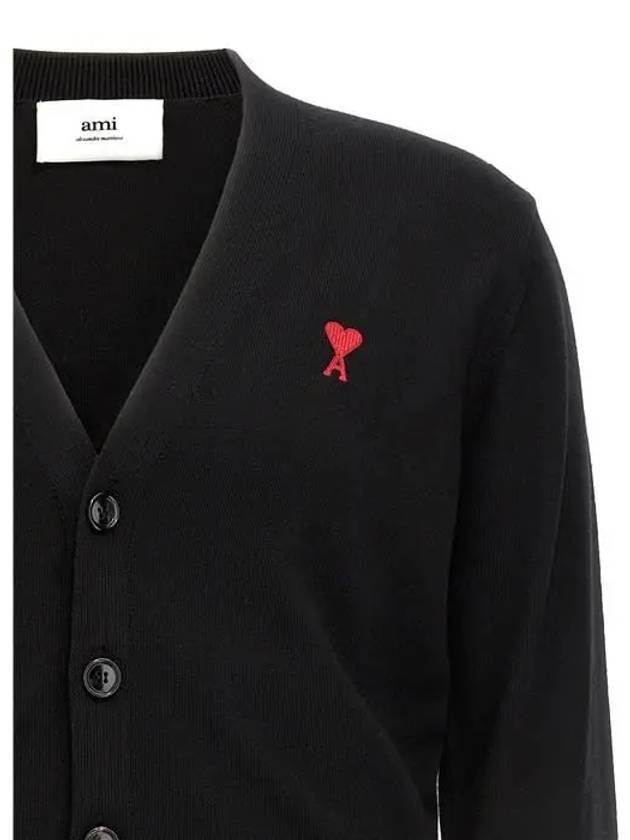 Red Heart Logo Merino Wool Cardigan Black - AMI - BALAAN 8