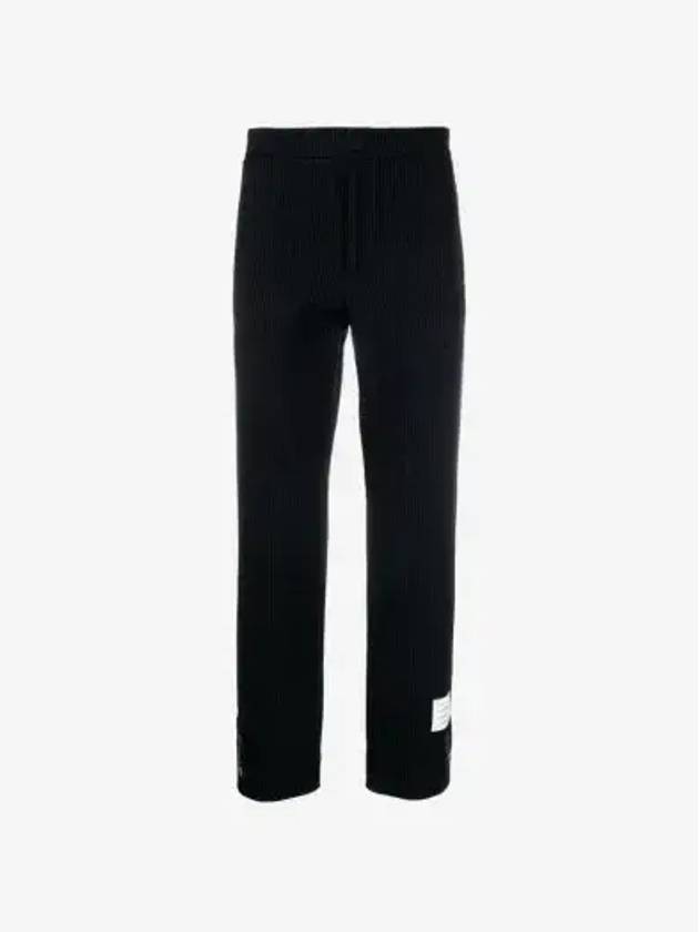 Seersucker Loopback 4 Button Vent Straight Pants Navy - THOM BROWNE - BALAAN 3