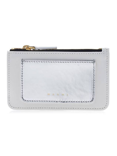 Logo Zipper Leather Card Wallet Silver - MARNI - BALAAN 2