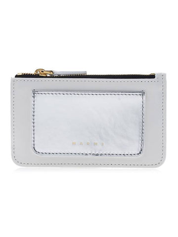 Logo Zipper Leather Card Wallet Silver - MARNI - BALAAN 1