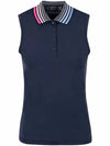 Women's Pleated Collar Sleeveless PK Shirt Navy - G/FORE - BALAAN 2