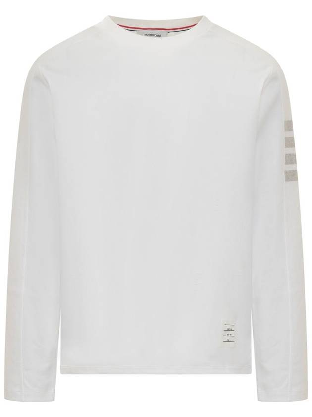 4-Bar Striped Cotton Long Sleeve T-Shirt White - THOM BROWNE - BALAAN 2