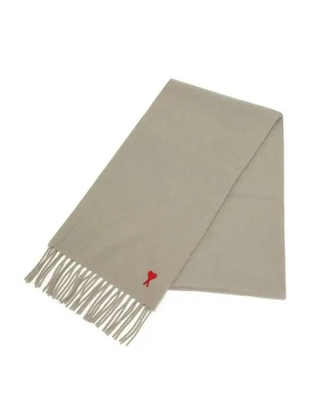 Small Heart Logo Classic Wool Fringe Scarf Beige - AMI - BALAAN 2