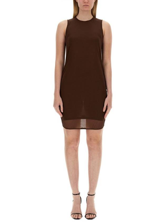 Sleeveless Tulle Short Dress Brown - SAINT LAURENT - BALAAN 2