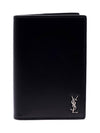 Tiny Cassandre Monogram Silver Leather Passport Wallet Black - SAINT LAURENT - BALAAN 4