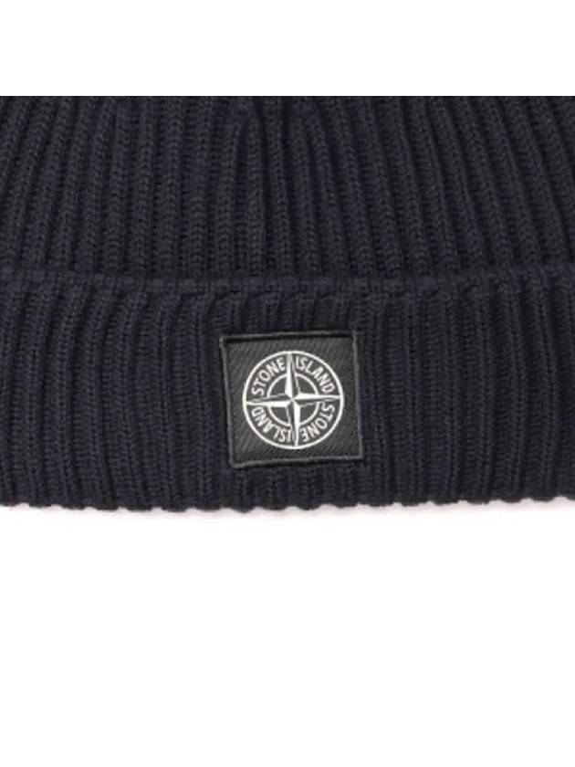 Logo Patch Wool Beanie Navy - STONE ISLAND - BALAAN 3