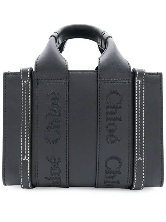 Woody Logo Calf Leather Mini Tote Bag Black - CHLOE - BALAAN 2
