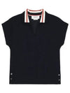 Women's Cricket Stripe Lightweight Cotton Short Sleeve Polo Shirt Navy - THOM BROWNE - BALAAN 2